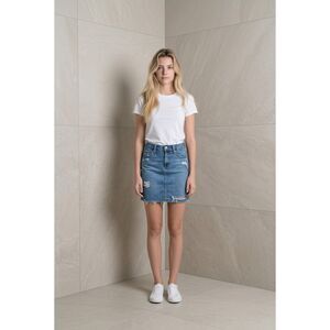 AG Adriano Goldschmied Erin Denim Pencil Skirt Distressed Raw Hem Boho Punk Size